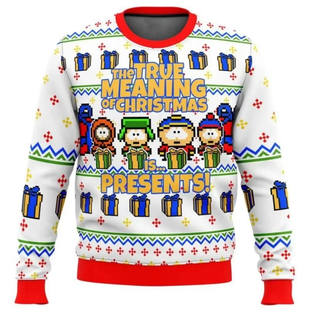 

2025 New South Park 3d animation fashion men's and women's Ugly Christmas sweater pullover sports large print ugly Christmas swe