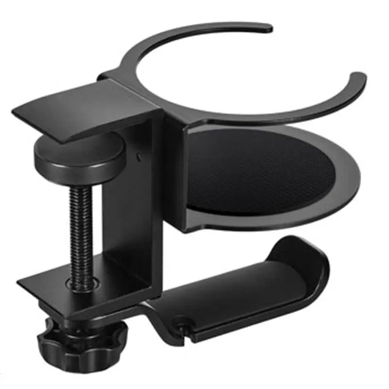 CJSD-360 Degree Rotating Iron Cup Holder, No-Drill Desk Edge Clamp, Multi-Functional Earphone&Water Cup Stand Metal Organizer