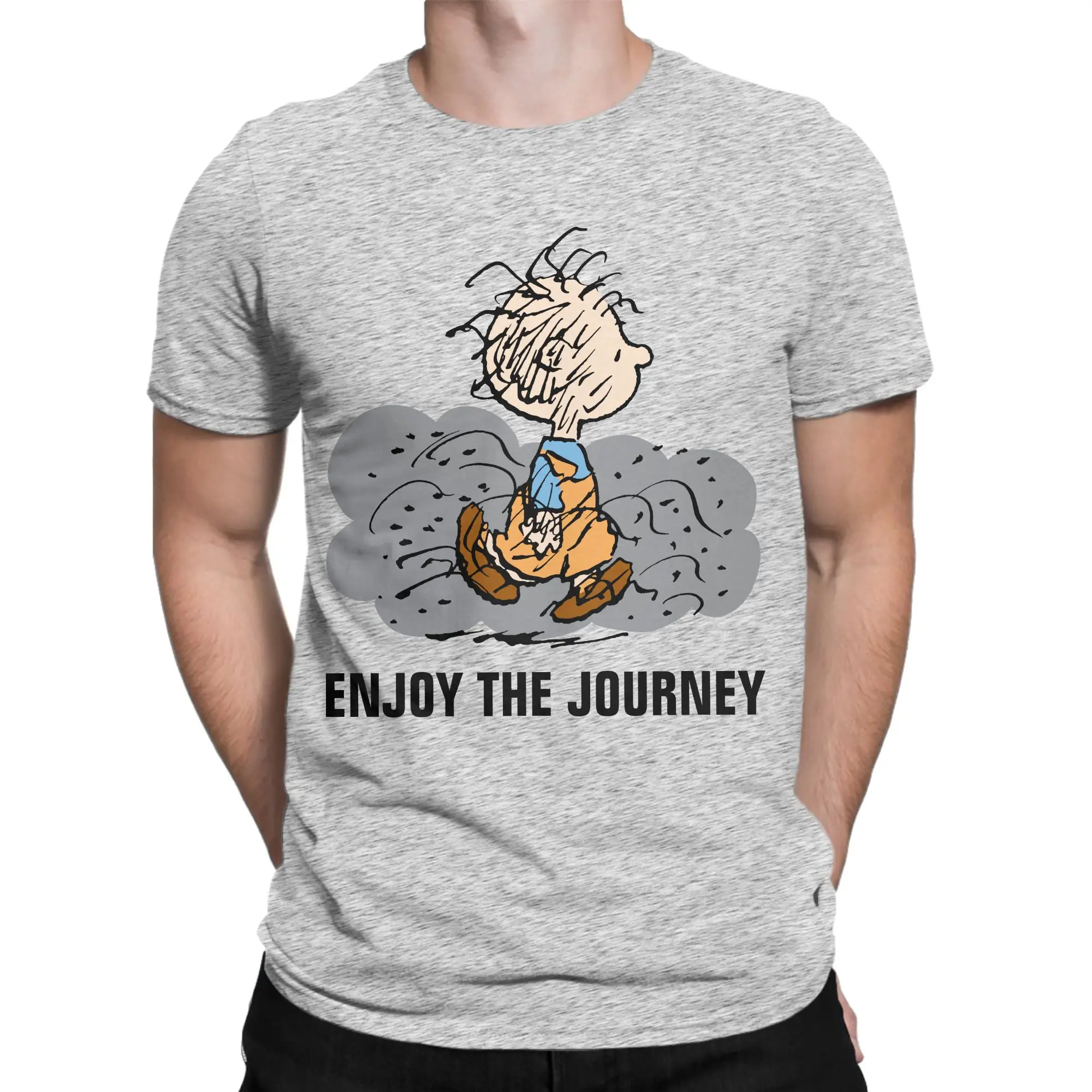 Men Peanuts Snoopy Pigpen Walking Cloud T Shirt  Pure Cotton Clothes Casual Short Sleeve Crewneck Tee Shirt Plus Size T-Shirt