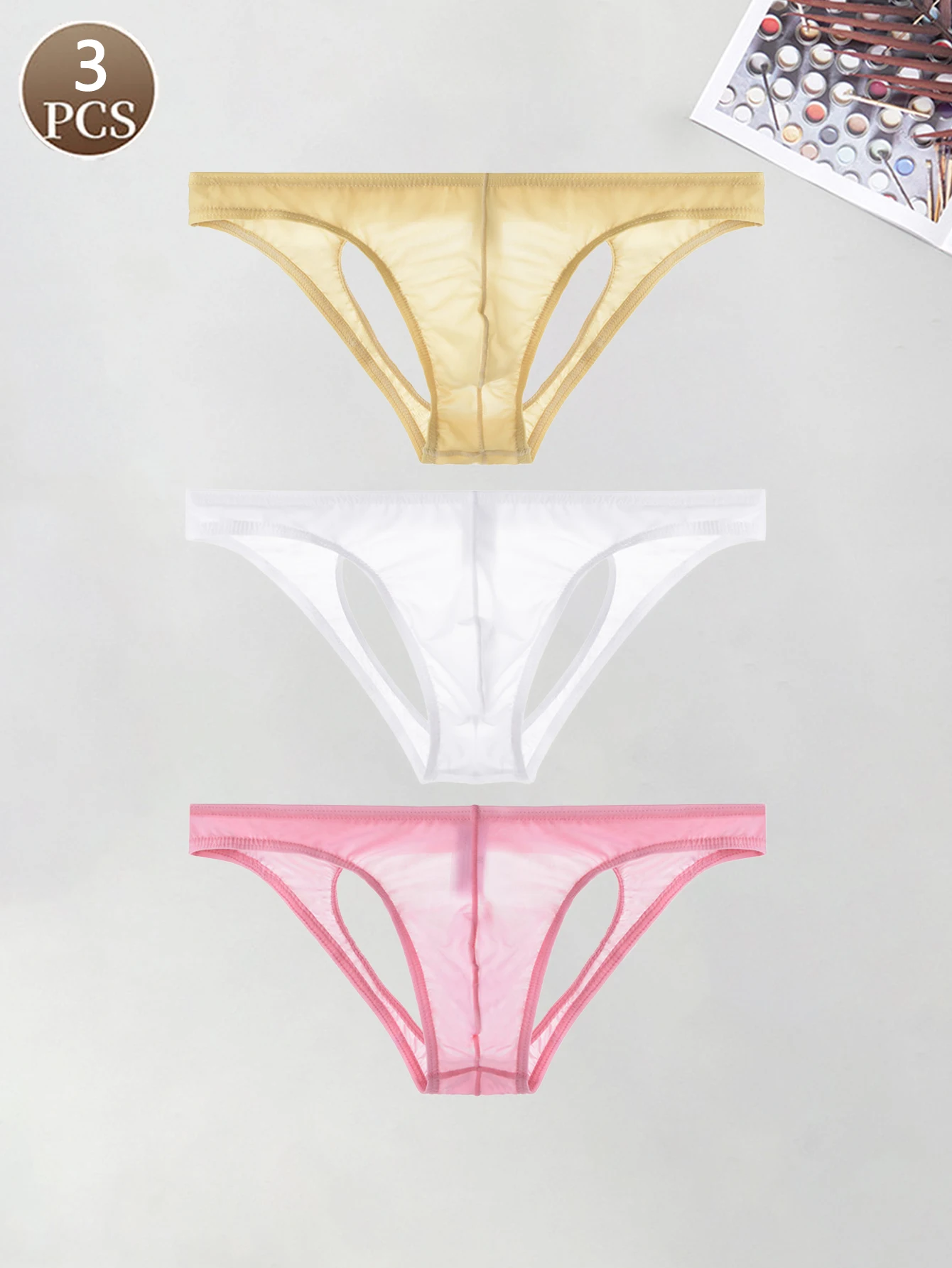 

3 шт., однотонные повседневные спортивные мужские полупрозрачные двойные стринги с низкой талией, дышащие бесшовные мужские стринги