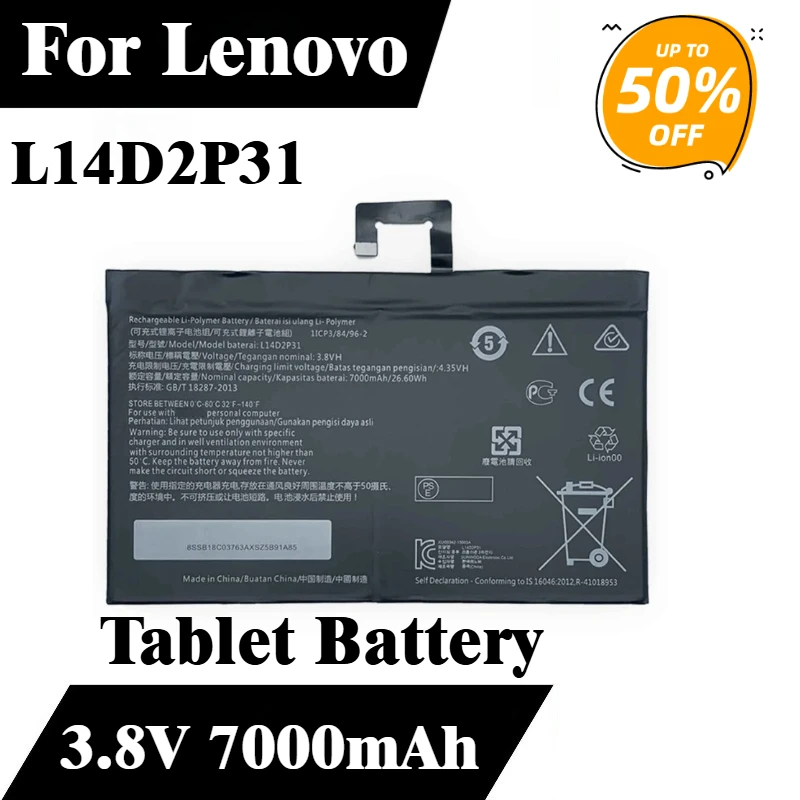 

L14D2P31 Аккумулятор для планшета 3,8 В 7000 мАч для Lenovo Tab2 A10-70 A10-70L Tab 2 A7600-F A10-70F Совершенно новый, высокое качество