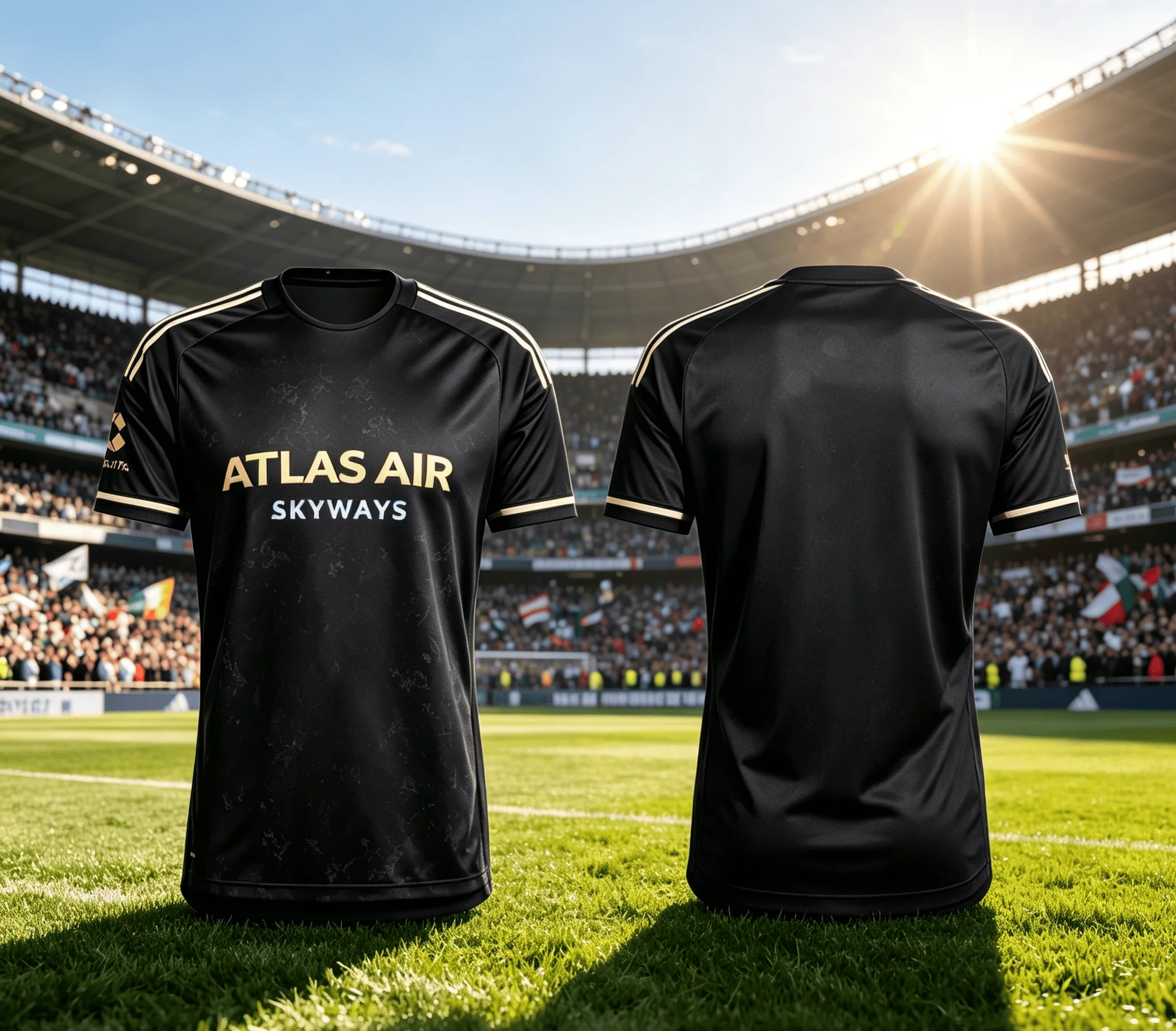 Dark Green Gold Trim ATLAS AIR Football Jersey, Vintage Texture Stadium Sports Top