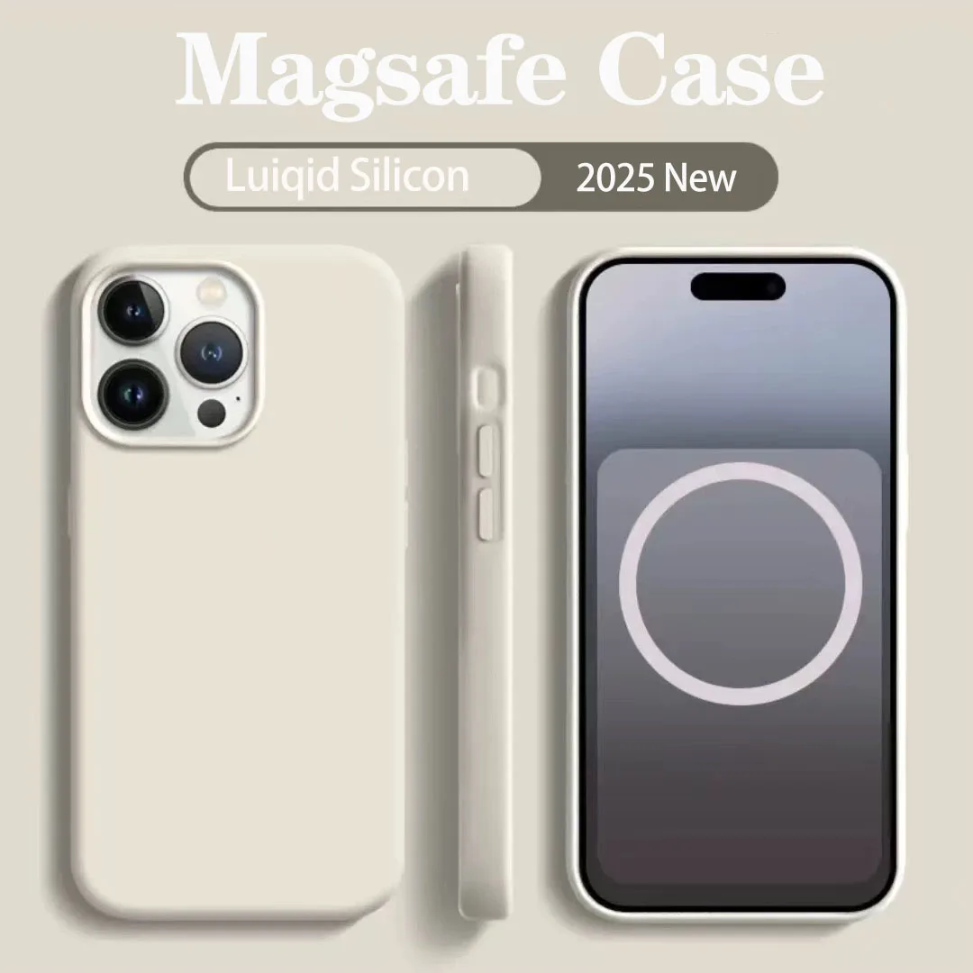 حافظة ناعمة من السيليكون السائل Magsafe لهاتف أبل آيفون 13 16 15 14 12 برو ماكس شحن لاسلكي مع شعار 16 غطاء مغناطيسي