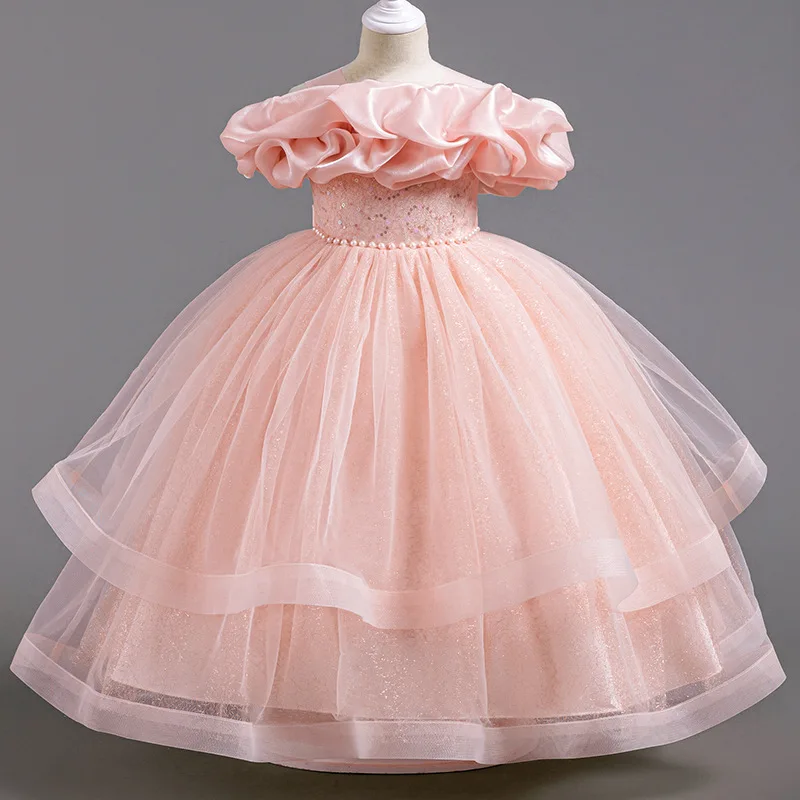 Elegant girl party dress suitable for girls 8-12 years old girl dress girls shoulder shoulder-shoulder chiefs, masters