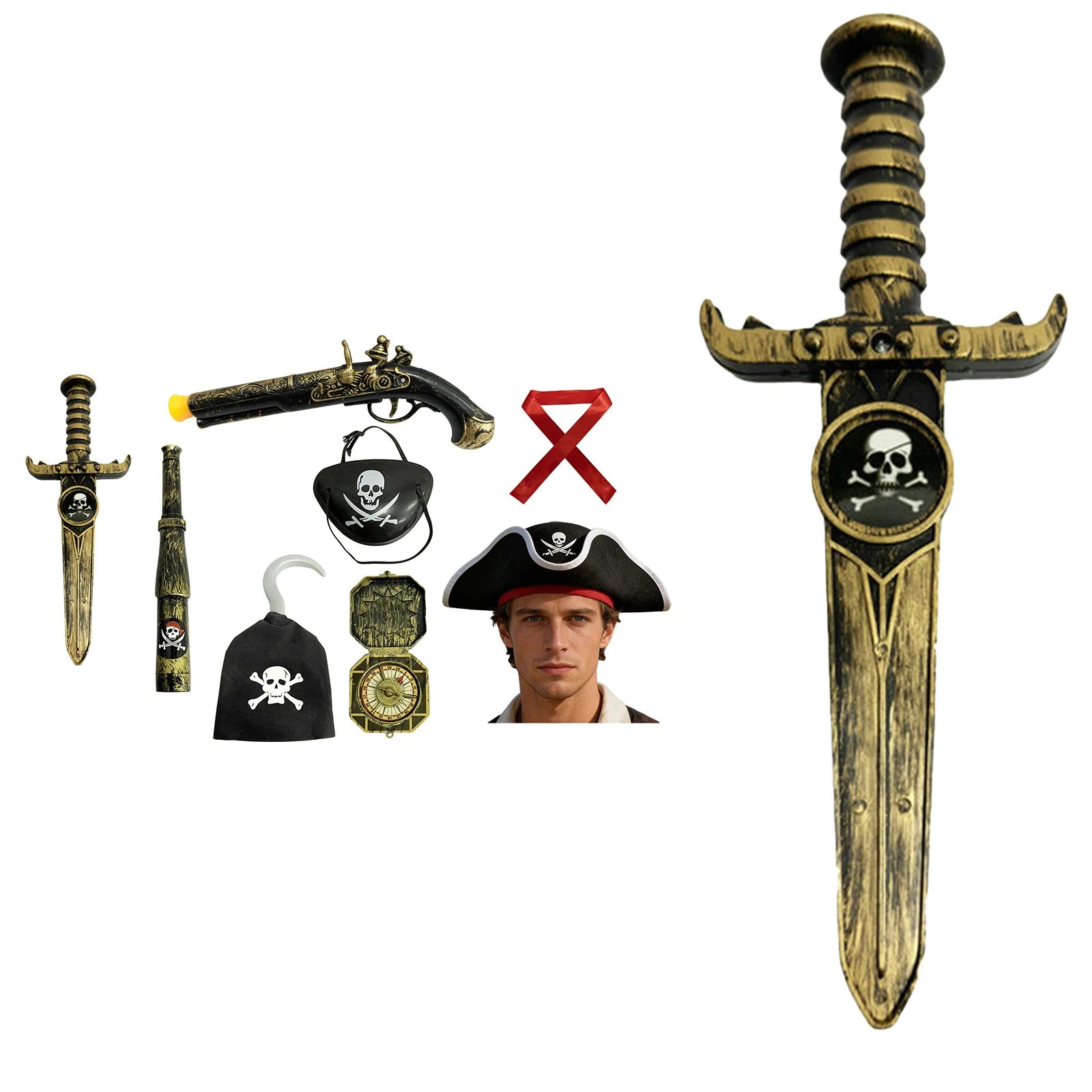 

Pirate Cosplay Accessories Set for Kids Adults Toys Pirates Costume Dress Up for Halloween Role Play Game Outdoor Parties