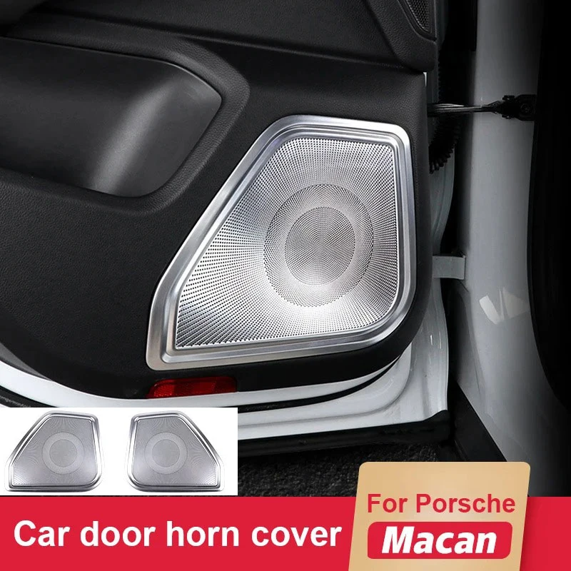 

Для Porsche Macan из нержавеющей стали, крышка динамика двери автомобиля, звуковой сигнал, декоративная крышка, внутренняя модификация и обновление, аксессуары