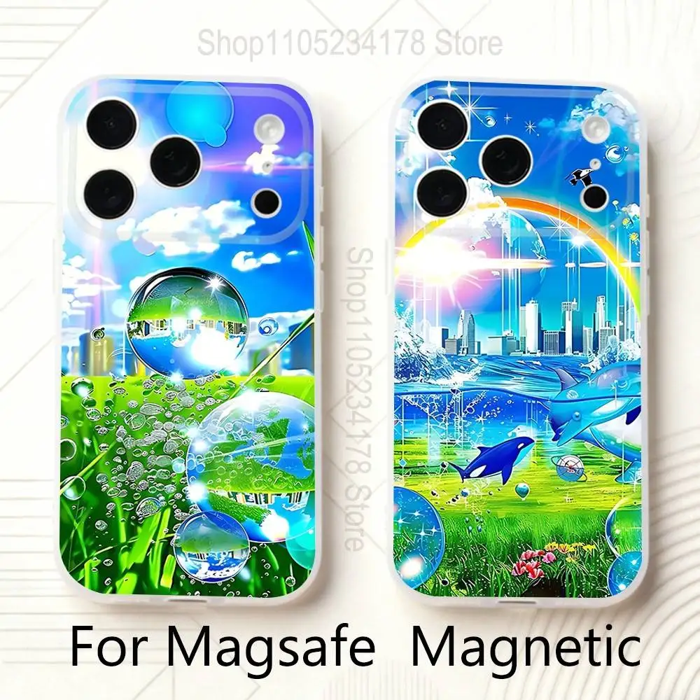 

Frutiger Aero blue style Frosted Clear Magnetic Phone Case for iPhone 17,16,15,14,13,12,11 Pro,Max,Plus,Mini,Air,E