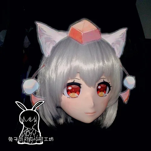 Máscara de resina para disfraz de chica bonita, disfraz de Anime japonés Kigurumi con peluca, cabeza de puja, (conejo 92)