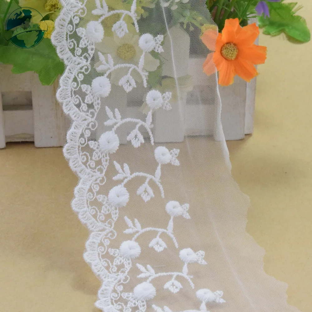 7.5cm Mesh Lace Cotton Embroidery White  French Ribbon Fabric Guipure Diy Trims Warp Knitting Sewing Accessories Doll Dress#4313