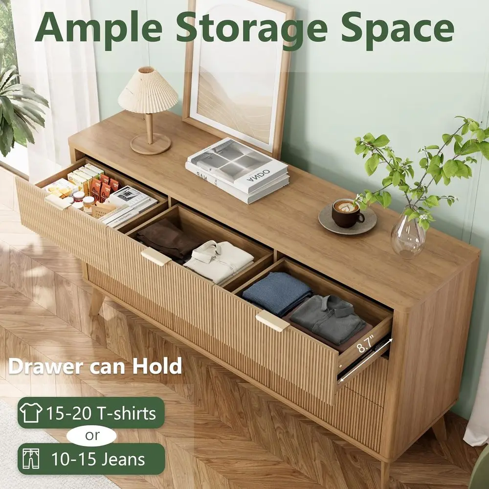 Large commode en bois massif à 9 tiroirs en chêne naturel pour le rangement de la chambre à coucher et les espaces de vie