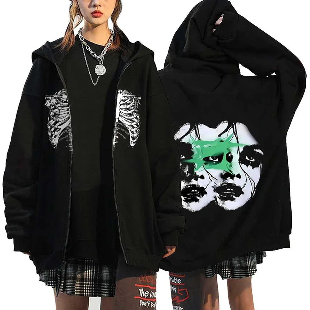 Y2k Clothes Oversized Autumn Winter Fleece Zipper Hoodies Gothic Zip Up Sweatshirt Men Women Loose Jackets Hip Hop Streetwear