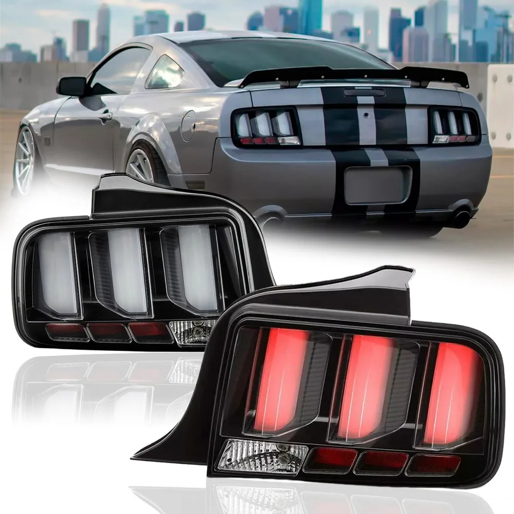 Tail Lights for 2005-2009 Ford Mustang Clear LED Tube Rear Signal Brake Lamps