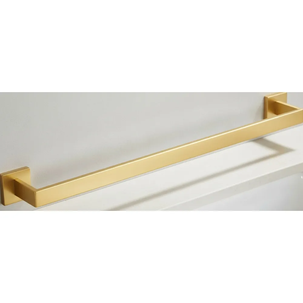 

24-Inch Brushed Gold Towel Bar 60CM Stainless Steel Bathroom Hanger Square Shower Rail Wall Mounted Contemporary Style