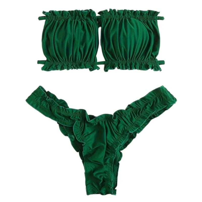 طقم ملابس السباحة النسائية المكشكشة بدلة السباحة النسائية بدون ظهر ملابس السباحة العصابة ملابس السباحة المنقسمة Y08C