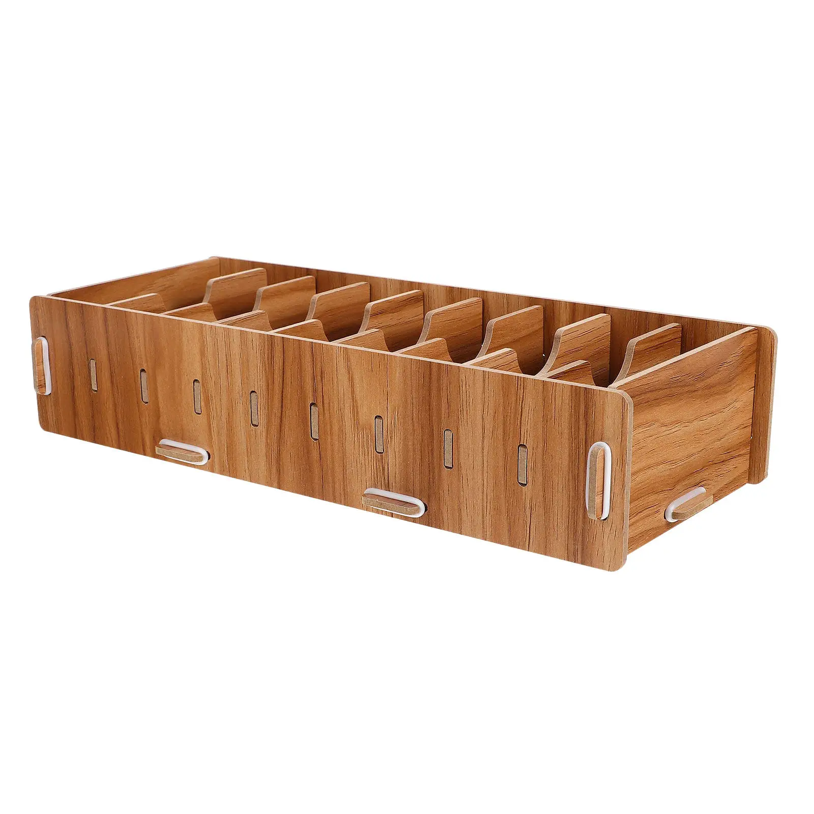 Wooden Business Card Holder Polished Desktop Organizer Multifunctional Removable Dividers Desk Storage Box Office