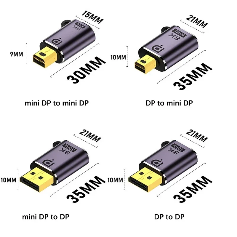 Mini DP to Displayport 1.4 Adapter Converter 8K@60Hz Bi-Directional DP to Mini DP Male to Female Cable Extender for MacBook Pro