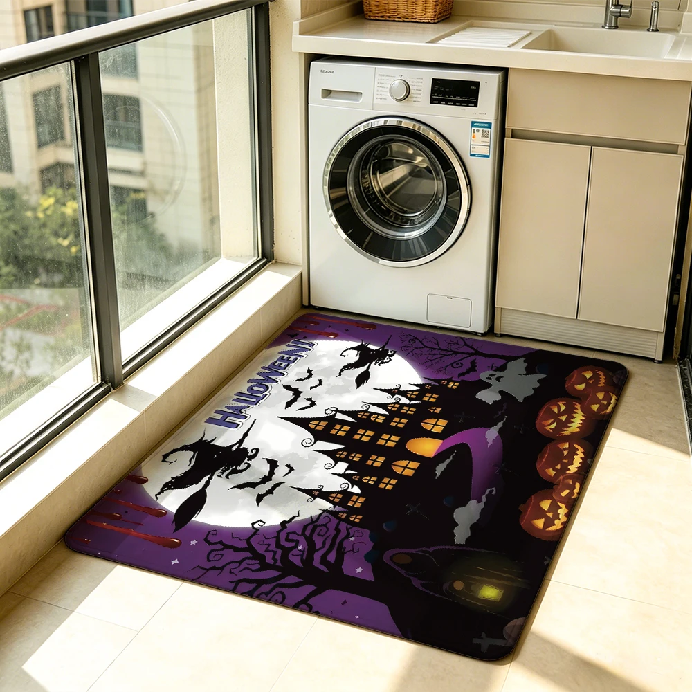 1Pc Halloween Haunted House Witch Bat Pumpkin Floor Mat, Anti-Slip Silicone Tufted Carpet, Rug For Living Room Sofa Bedroom I