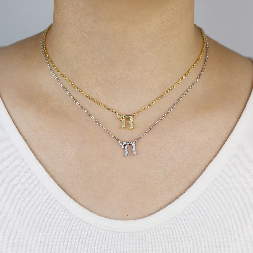 Zircon Chai Pendant Necklace for Women Gold Silver Color Hebrew Life Symbol Jewelry Minimalist Jewish Judaica Amulet Religious