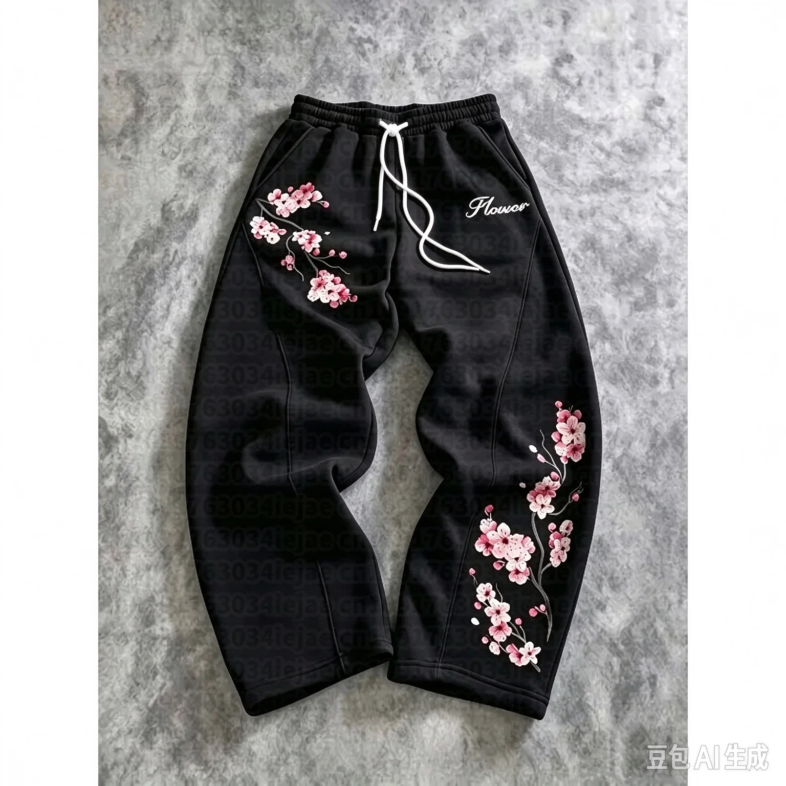 2026 Men's Cherry Blossom Children's Pink Flower Letter Printed Sports Pants | Spring/Summer Millennium Street Flower Pants