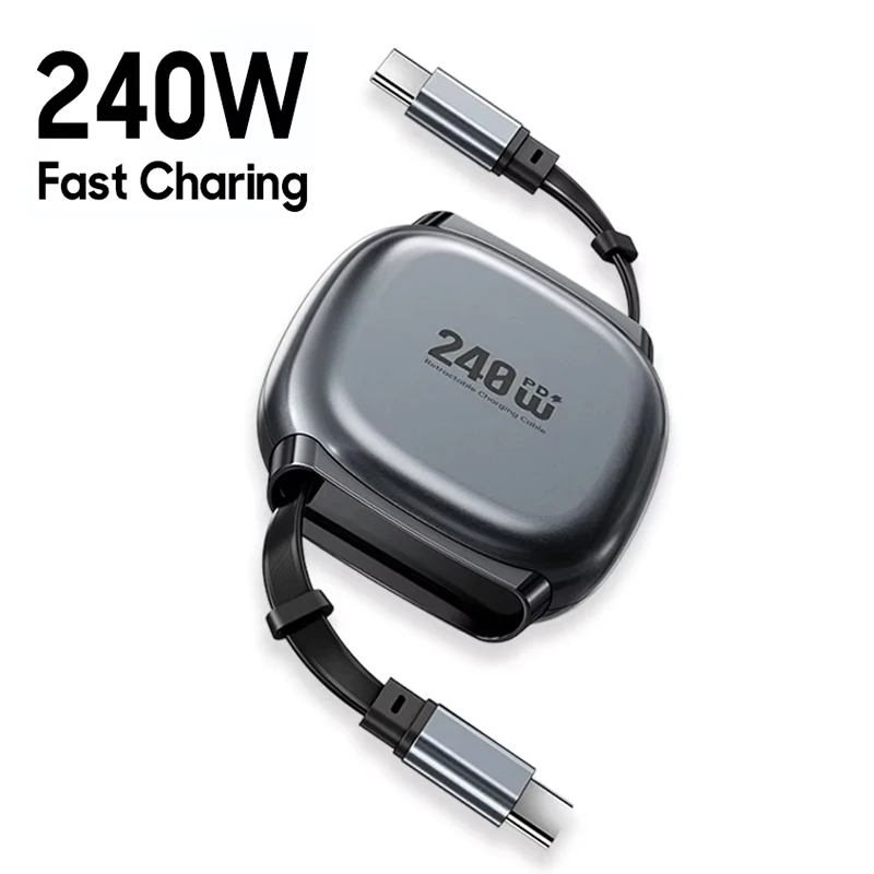 

Retractable 240W PD Fast USB C Cable for iPhone 17 16/15 iPad Pro Portable Type C Charger Cable For MacBook Pro Samsung Laptops