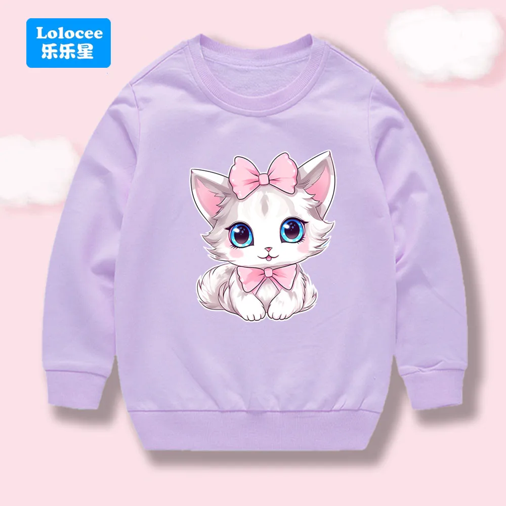 Girls Cartoon Cute Cat/Kitten Printed Sweatshirt Loose Casual Clothing Crewneck Tops Children Spring New Design Pullovers MM1