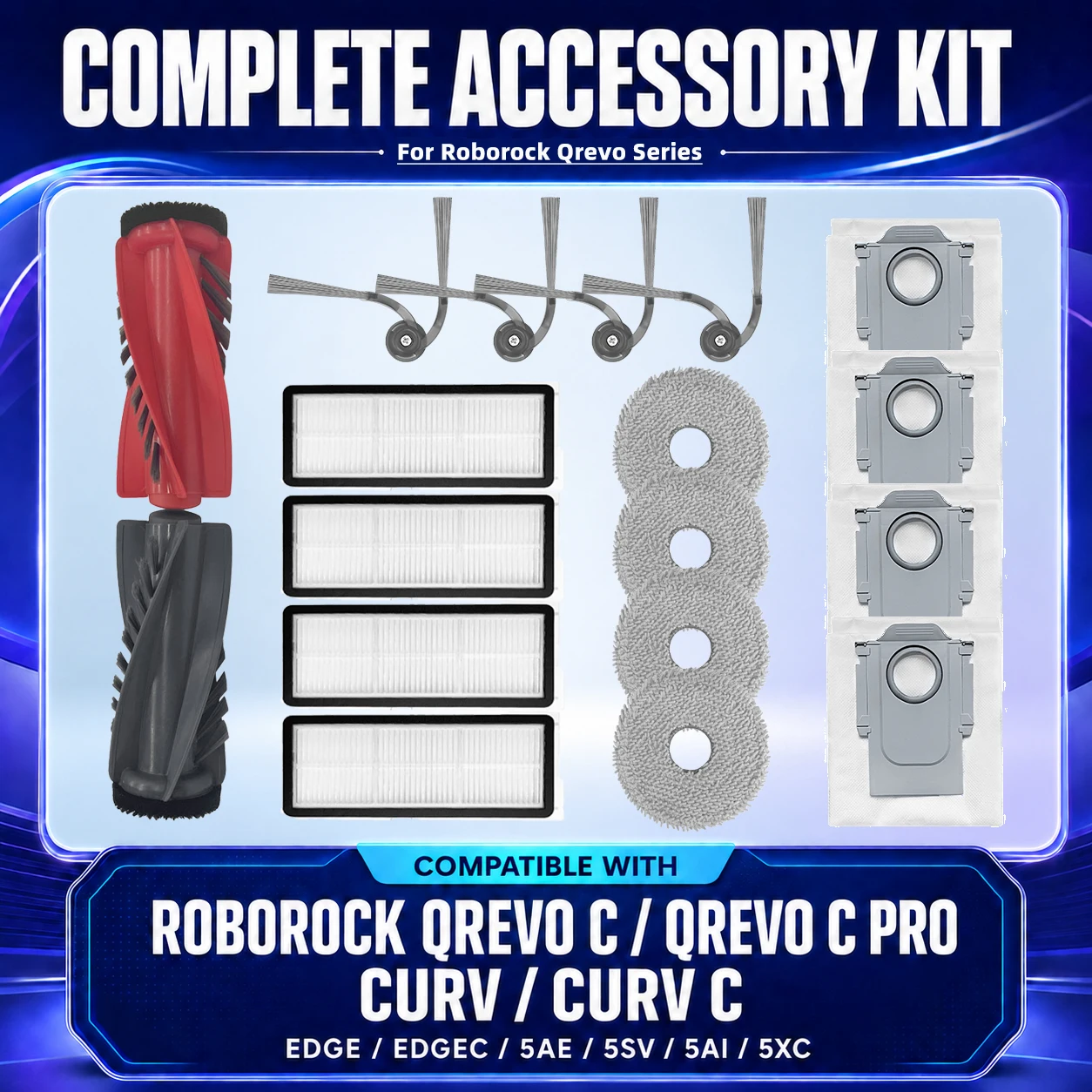 �y�Z�[�����zRoborock Qrevo C/QrevoC Pro/Curv/CurvC/Edge/EdgeC/5AE/S5V/S5X/5AI/5XC ���C���T�C�h�u���V HEPA �t�B���^�[ ���b�v�p�b�h �_�X�g�o�b�O���i�ɓK��