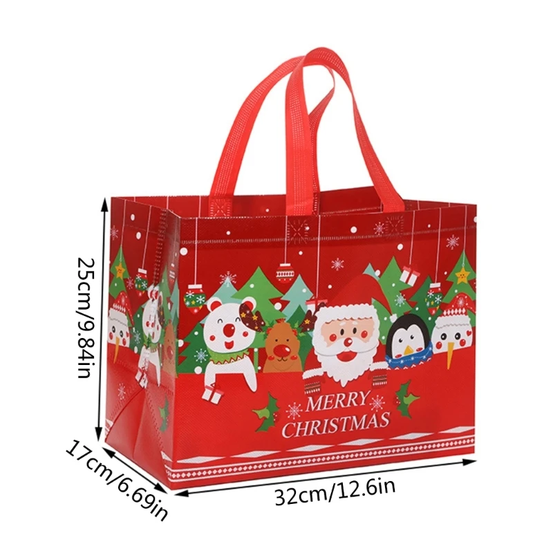 Christmas Tote Bag with Handle Large Gift Bag Reusable Non-Woven Grocery Shopping Tote Santa Claus Snowman- Cartoon Bag A0KF