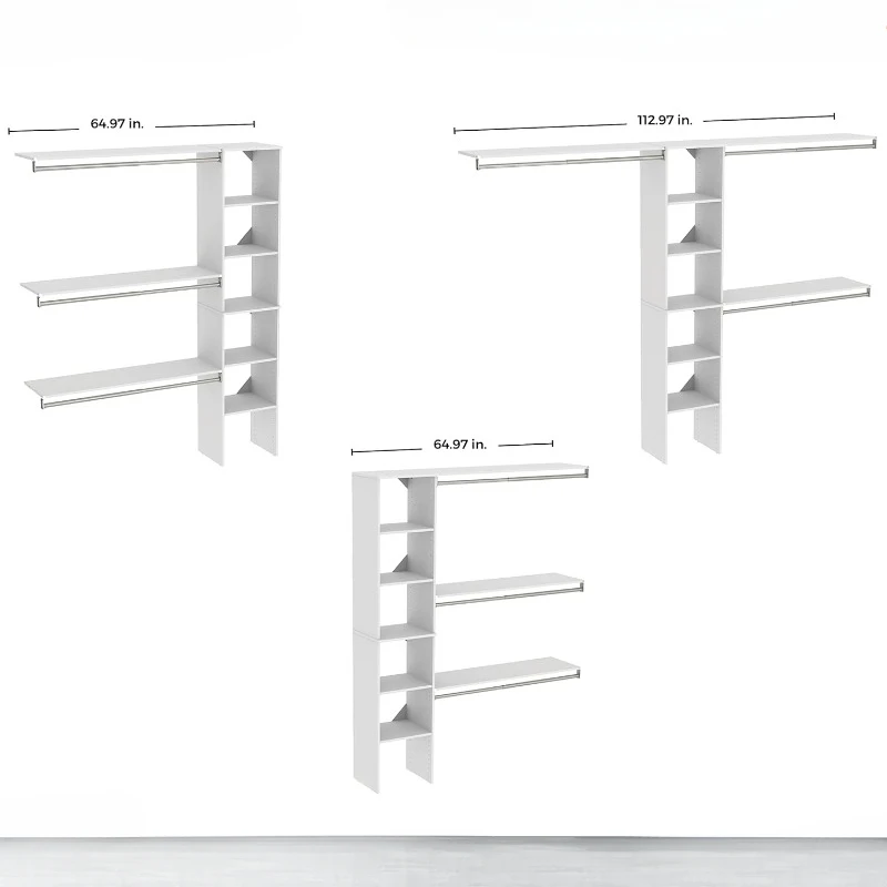 SuiteSymphony Wood Closet Organizer Kit with Tower Fits Spaces 5-9 ft. Wide, Graphite Grey，home.