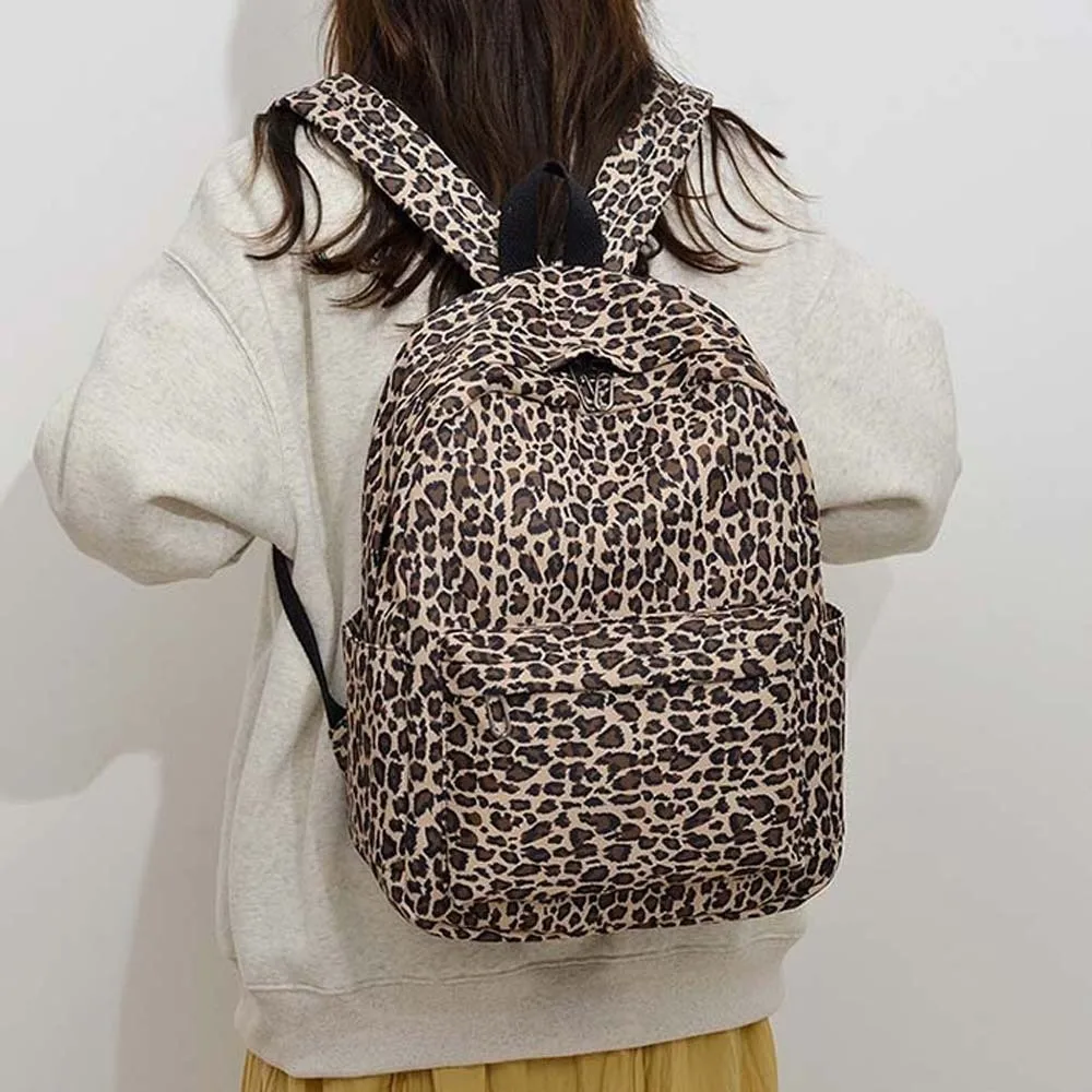 Laptop Bag Nylon Leopard Print Backpack Daypack Durable Students School Bag Retro Fixed Webbing Large Capacity Backpack Women