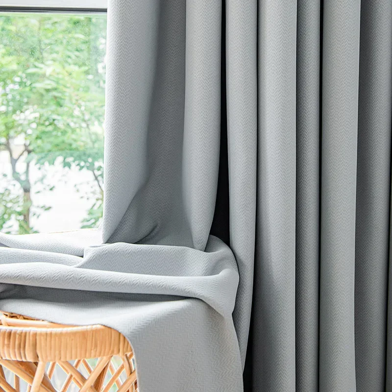 

Japanese Style Minimalist Gray Curtains Thickened Double-sided Jacquard Curtains Solid Color Curtains for Bedroom Living Room