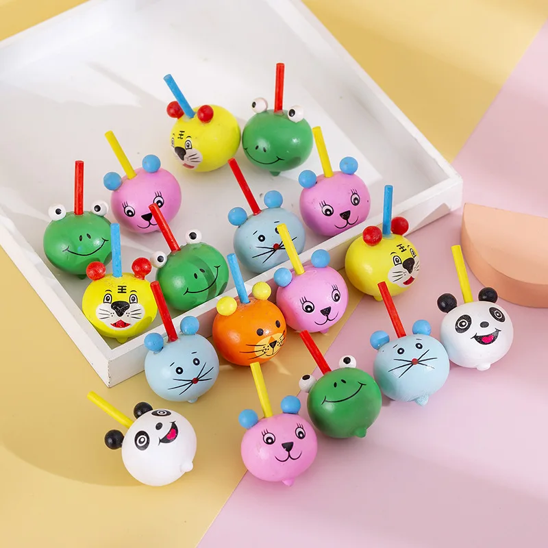 8Pcs Cartoon Cute Animal Wooden Gyro Toys Desktop Spinning Top for Children Birthday Party Favors Baby Shower Gifts Pinata Bag