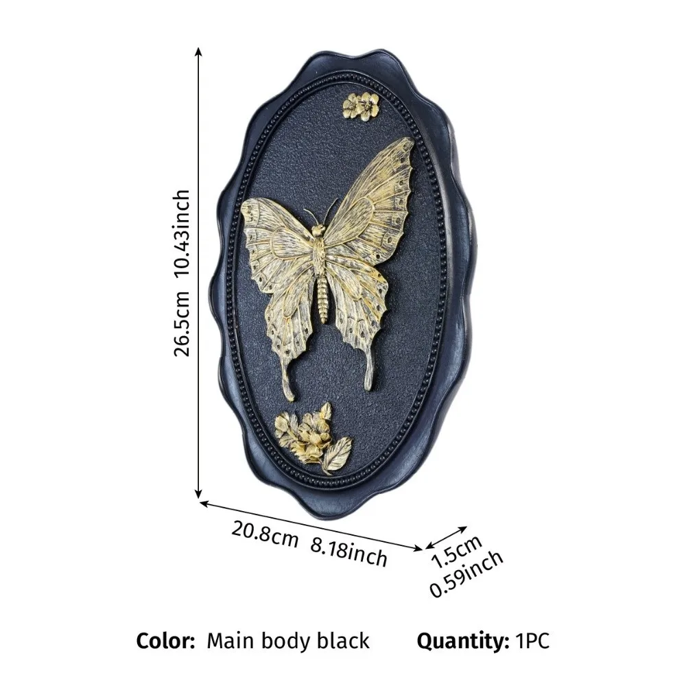 Resin Butterfly Wall Sculpture 3D Relief Hanging Butterfly Wall Art Oval Plaque Embossed Hanging Wall Decoration