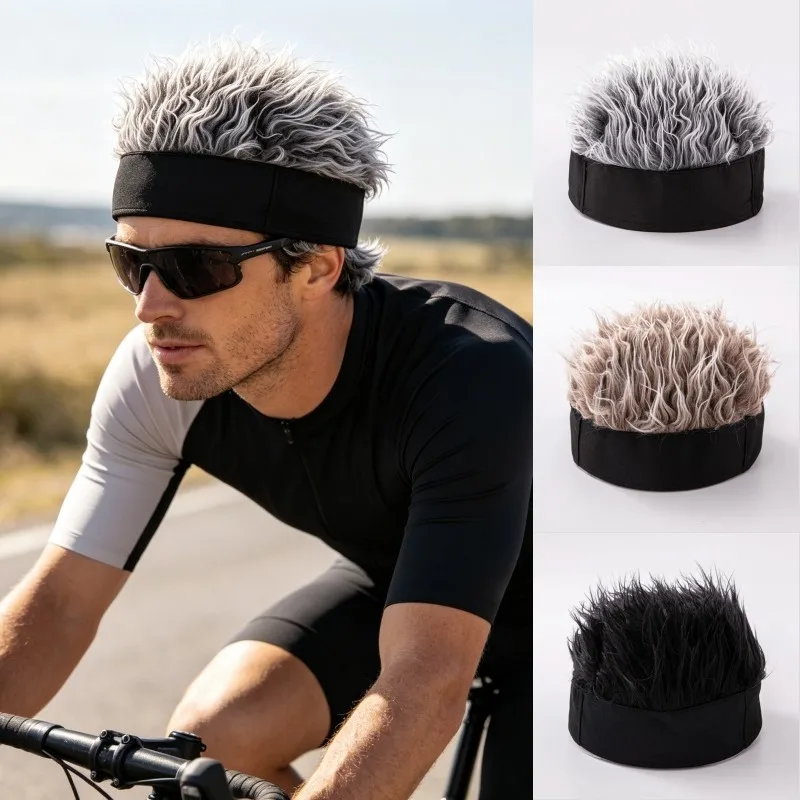 Unisex Sports Running Headband Synthetic Wig Spiked Hair Beanie Skull Cap Fake Short Hair Hip Hop Cosplay Party Wig Hat Headwear