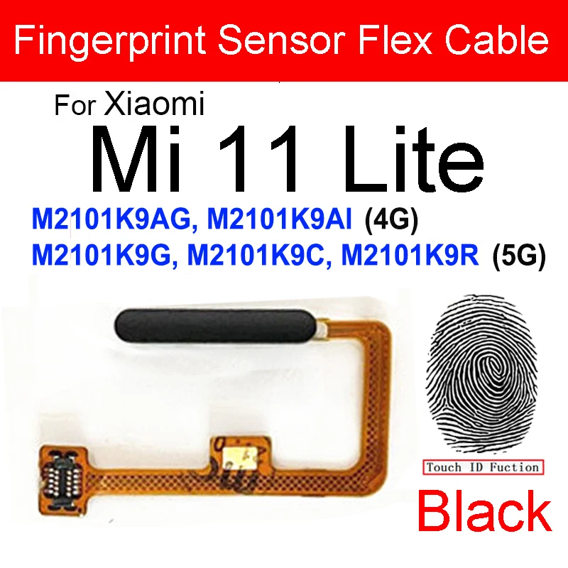 Fingerprint Sensor Flex Cable For Xiaomi Mi 11 Lite M2101K9AG Mi 11 Lite 5G M2101K9G Home Touch ID Flex Ribbon With Power Button