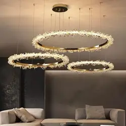 Modern Lustre Crystal Dimmable Pendant Light Living Room Circle Hanging Lamp Foyer Gold Led Luminaris Suspend Lamp Fixtures