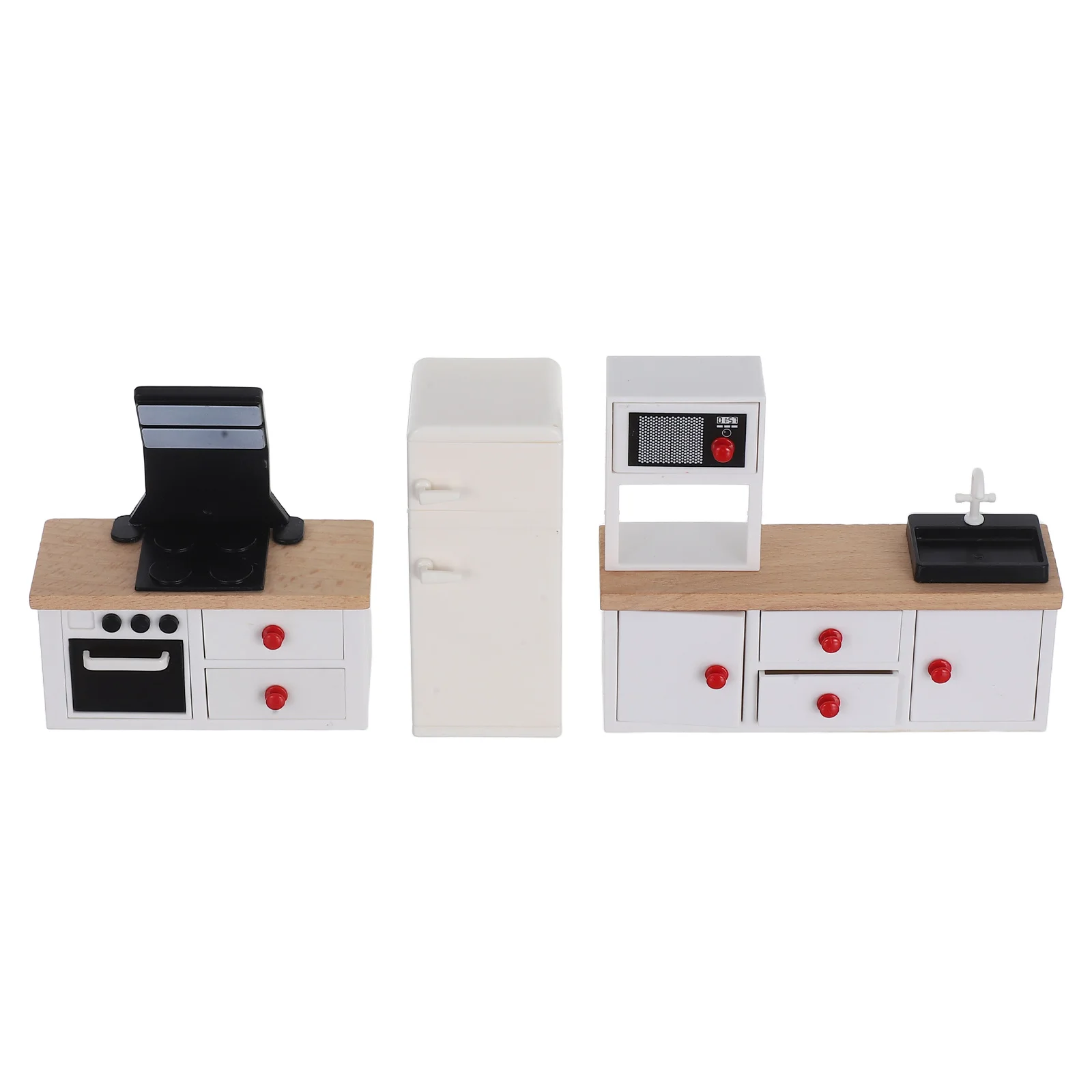 

3pcs Mini Furniture Set European Style Miniature Play With Fridge Stove Cabinet Pretend Play Safe Edges