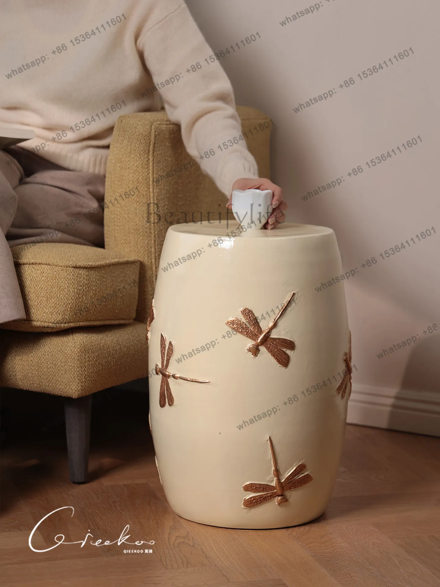 

Light luxury art sense imported ceramic side table living room coffee table movable