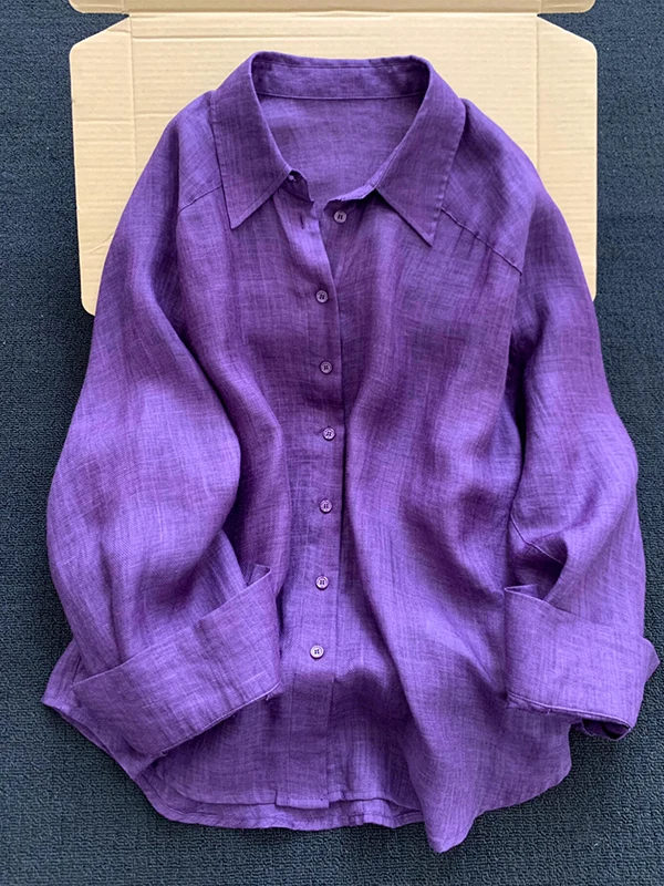 

Lightweight Commuter Style Long Sleeve Purple Collar Single Button Women's Shirt Early Spring Thin Outerwear Coat