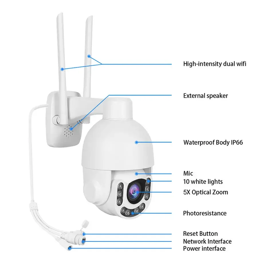 5X Optische Zoom PTZ Remote View Draadloze IP Beveiligingscamera Wifi Outdoor Surveillance PTZ Netwerkcamera P2P CCTV Camera