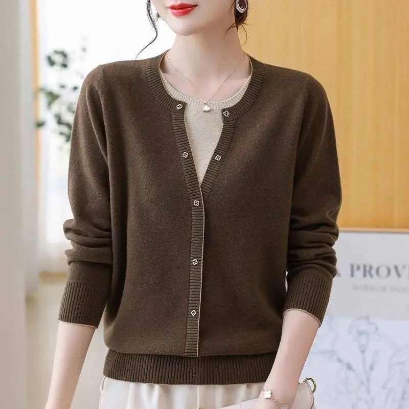 เสื้อสเวตเตอร์แบบสวมหัวสำหรับผู้หญิง2ชิ้นให้ความอบอุ่น Baju atasan rajut แฟชั่นใหม่2023ฤดูใบไม้ร่วงฤดูใบไม้ผลิ