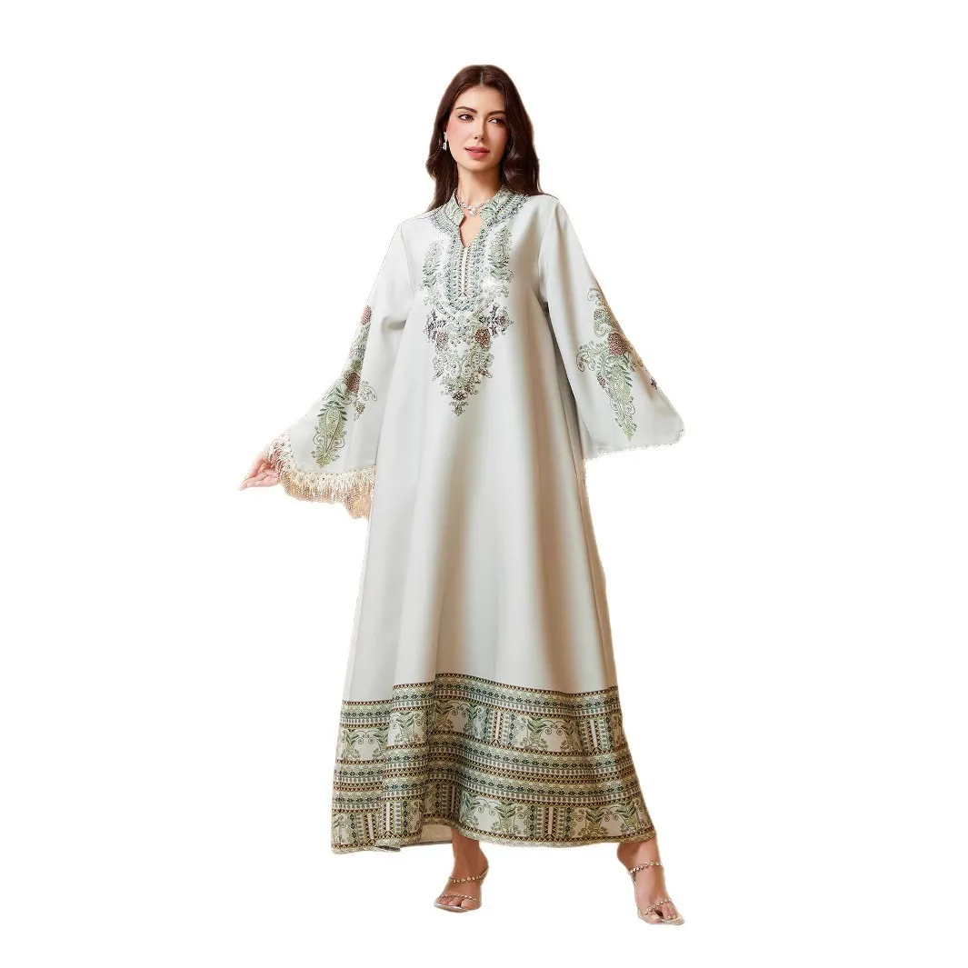 

Ближневосточный мусульманский женский халат с v-образным вырезом и принтом кисточек, темпераментное арабское платье Абая