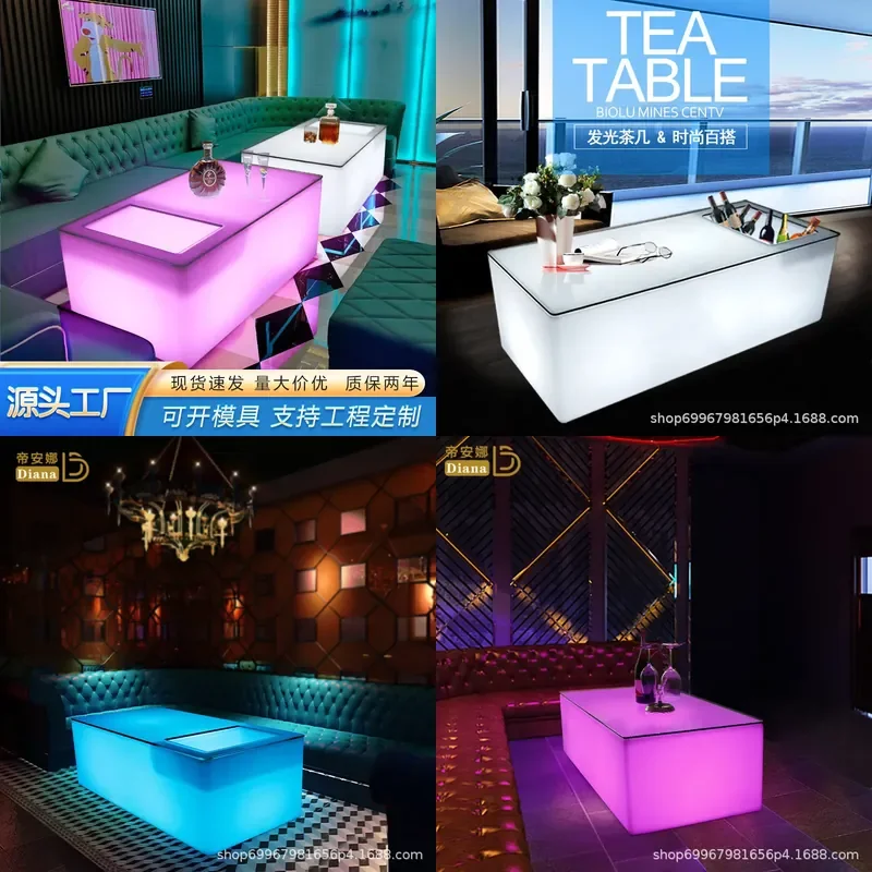 LED Light Up Bar Table Set Rectangular Acrylic Coffee Table with Chairs for KTV Nightclub Lounge Colorful Illuminated