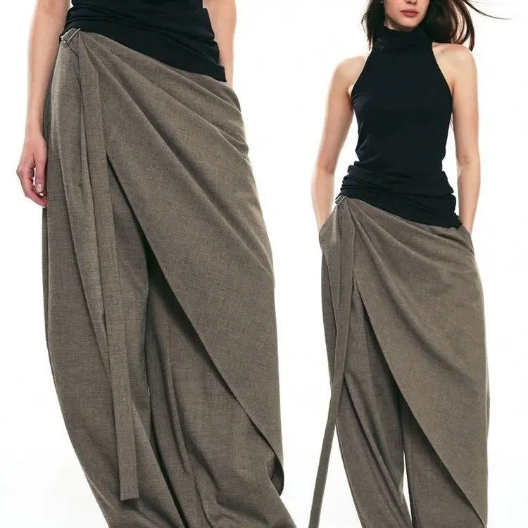 2026 Summer New Blended Multi-layer Streamer Casual Wide-leg Trousers for Women