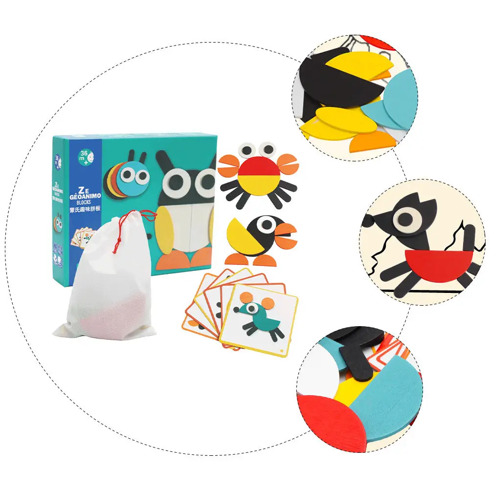 

1Set Geometric Tangram Educational Puzzle Colorful Wooden Pattern Blocks for Kids Preschool Learning Hand Eye Coordination