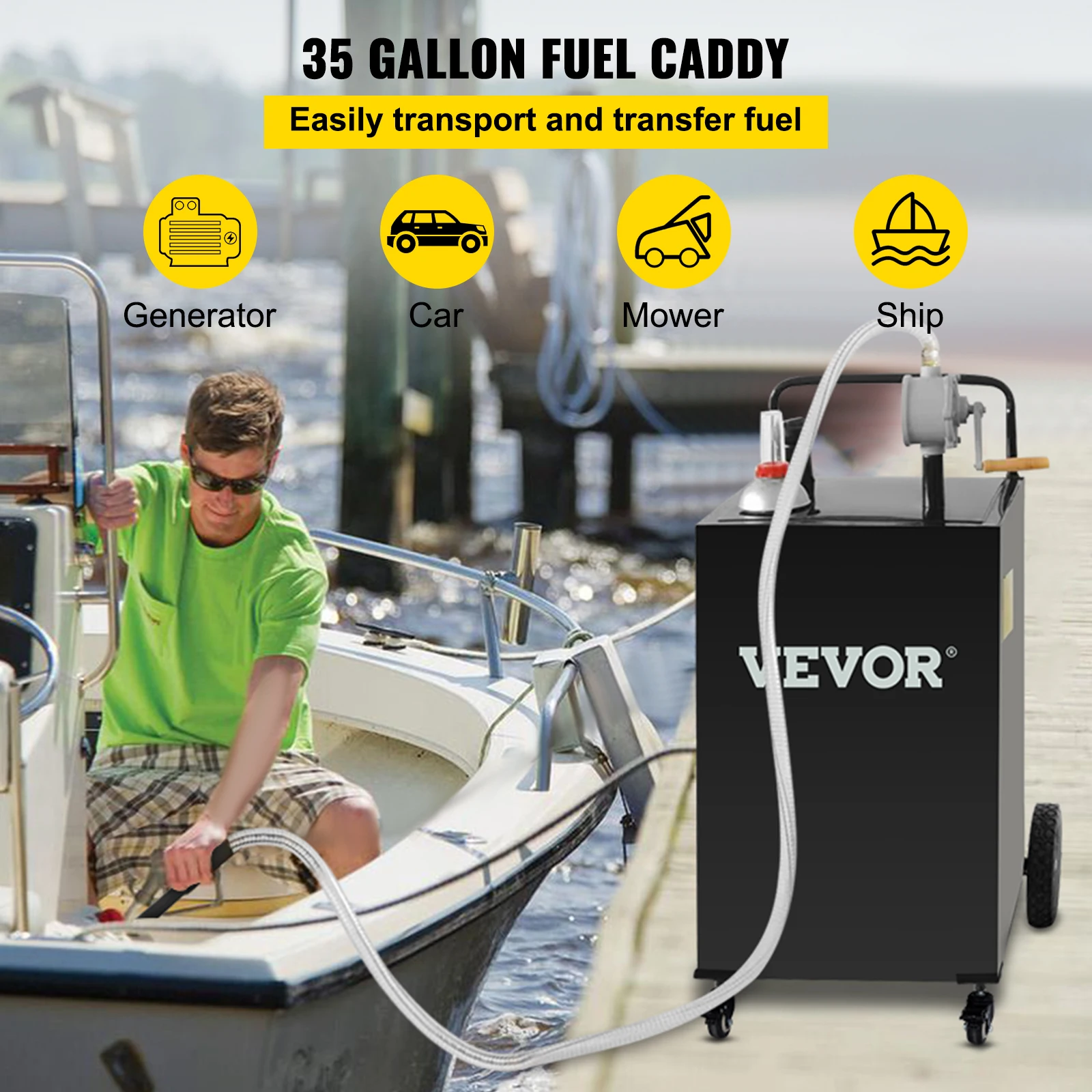 VEVOR Fuel Caddy, 35 Gallon, Gas Storage Tank on 4 Wheels, w/ Manuel Transfer Pump, Gasoline Diesel Fuel Container for Cars,ATVs