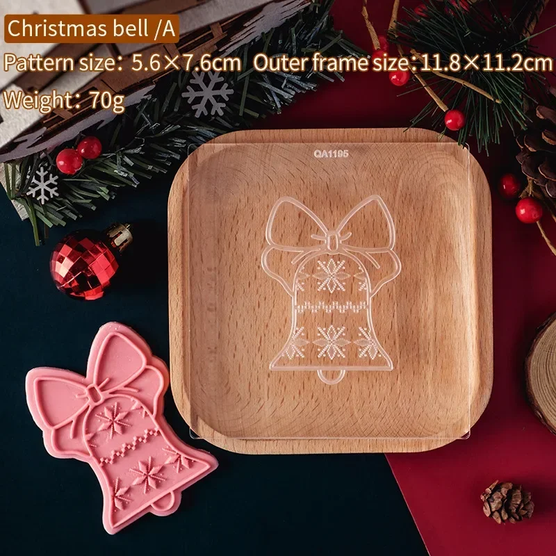 New Christmas Bell Flip Sugar Biscuit Molds Bow Wind Bell Cookie Cutter and Stamp Cake Dessert Decoration DIY Mould Baking Tool