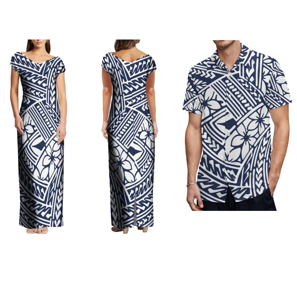 Samoa Club-Robe Longue Sexy et Élégante pour Homme, Chemise à Imprimé Tribal, Col en V, Tempérament, Fente Latérale, 2024