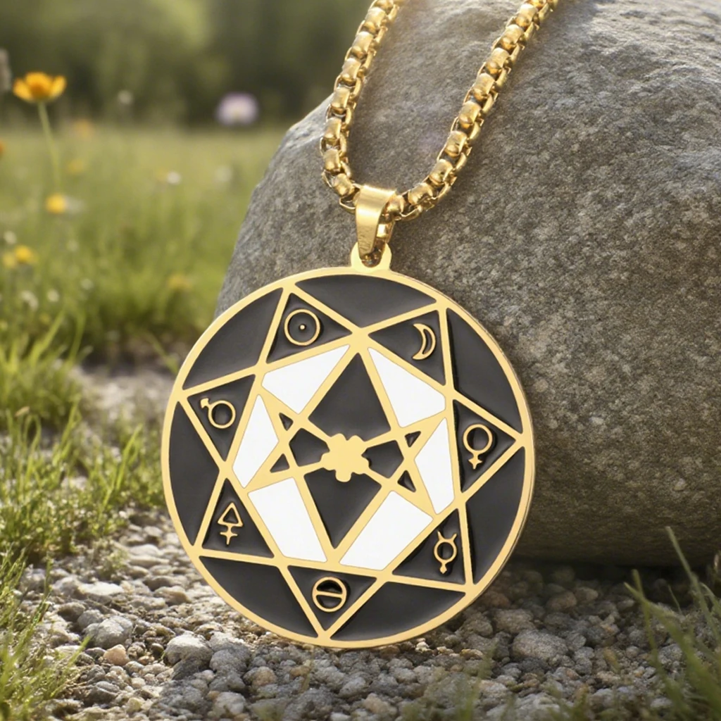 Dawapara-collar Hexagrama Unicursal Thelema, sello de estrella de Babalon, colgante de talismán de protección, joyería de acero inoxidable