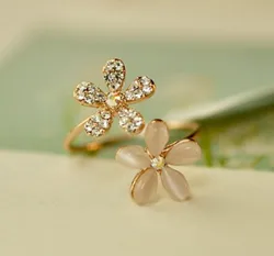 Opal Double Daisy Flower Adjustable Ring Cute Brand Design Rhinestone Hot Sale Rings For Women Fine Jewelry  2024 New