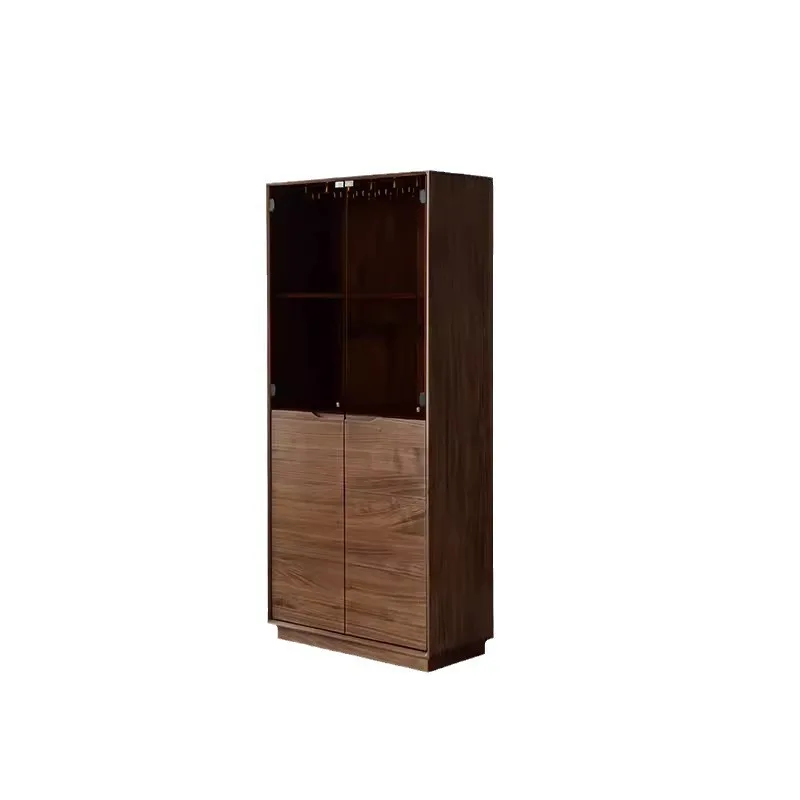 

North American black walnut solid wood glass wine cabinet modern light luxury dining side cabinet high cabinet